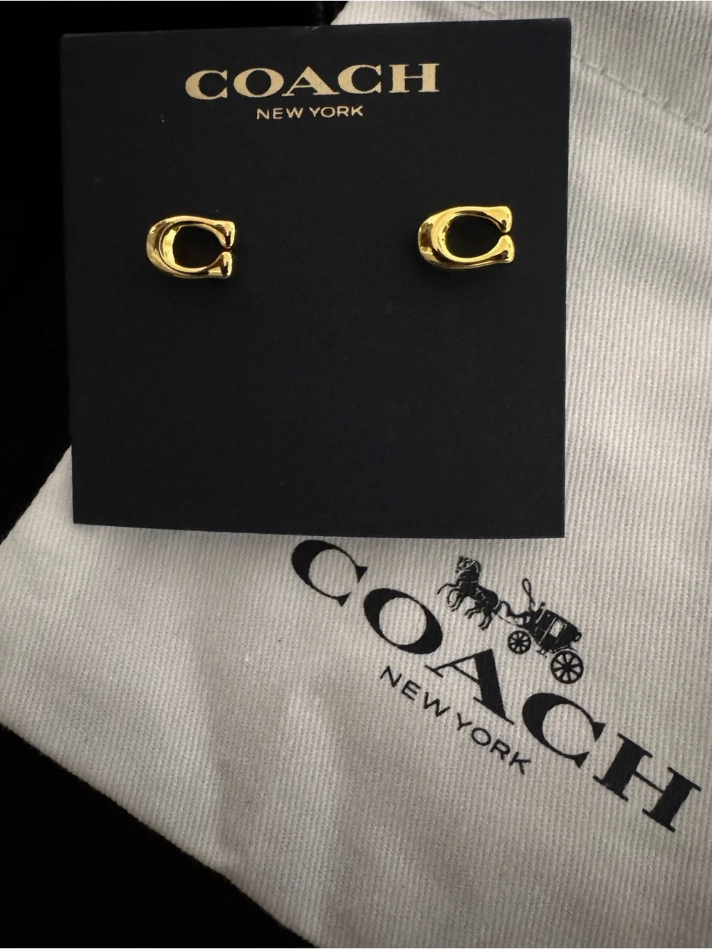 COACH Gold C-Logo Stud Earrings - Picture 5 of 5